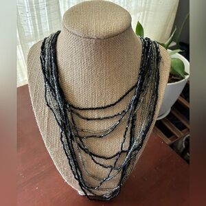 Multi-Strand Black Seed Bead Necklace - Elegant Layered Design